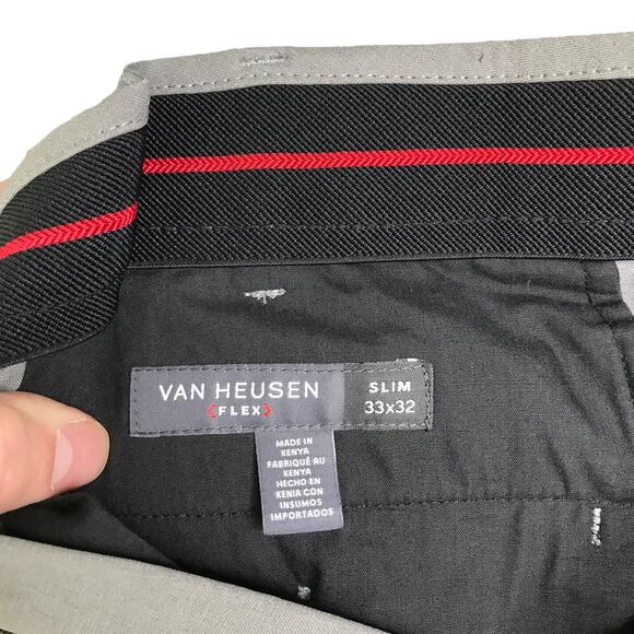 Van Heusen Performance Pants Mens Gray Slim Flex Fit 33 X 32 Flat Front - Picture 2 of 6